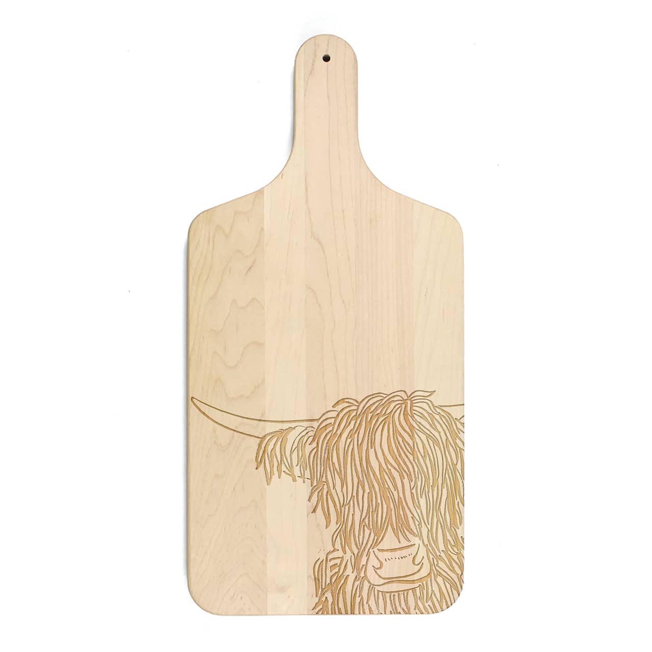 8" x 17" Wash Up Cow Sketch Maple Paddle Cutting Board